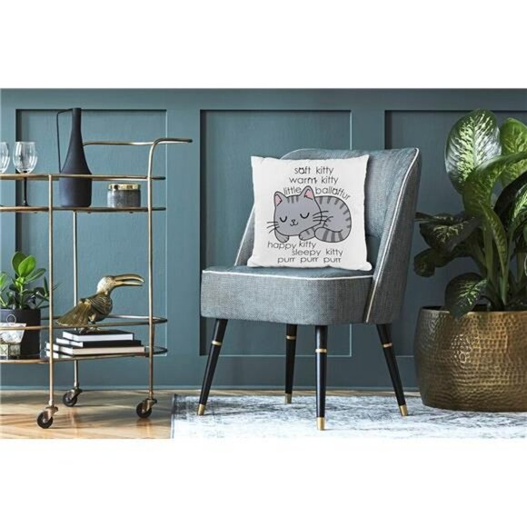 Happy Sleepy Kitty Pillow Cover 18x18 Cat Lover Gift Funny Cat Decor for Couch - Picture 2 of 4